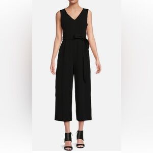 Calvin Klein Elegant Black V-Neck Wide Leg Jumpsuit